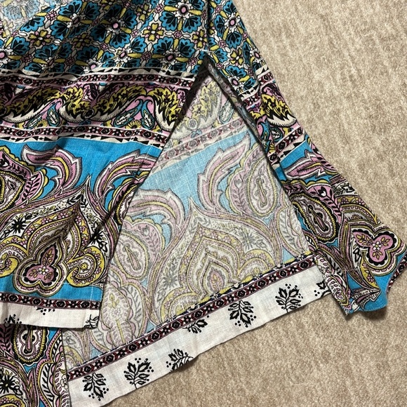 Chico's sz 2 12/14 100% linen open cardigan duster l/xl paisley blue Easter - Picture 5 of 8